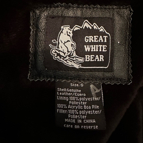 Great White Bear Black Leather Shearling Jacket - Size S - Picture 7 of 7